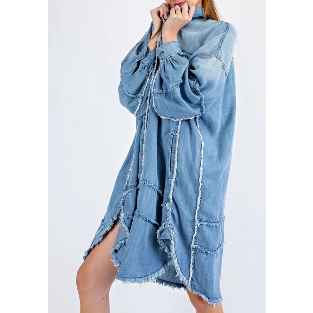 Women’s Shirt Dress Button Front Long Sleeve Casual Midi Dress - Picture 2 of 9
